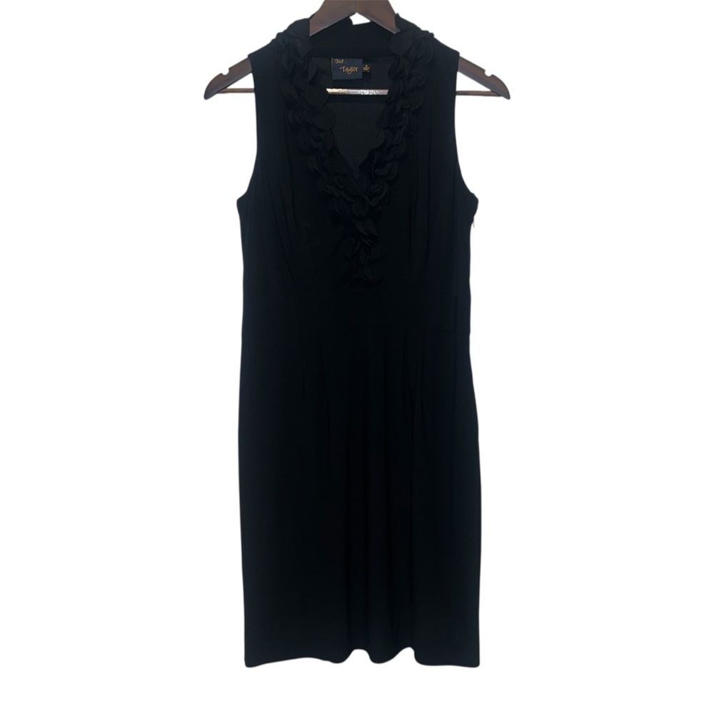 Just Taylor Women’s Size 8 Black Scalloped Ruffle Neck Dress Sleeveless Lined